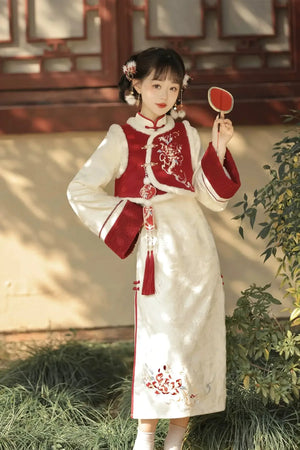 autumn and winter lolita spring dawn Chinese style short vest new year red robe long sleeve op cheongsam dress - Yandan_Hanfu