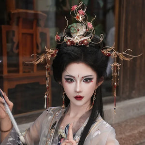 Graceful Crane Shadow – Hanfu Hair Jewelry Set with Crown & Hairpin Inspired by Chinese Symbolism - Yandan_Hanfu