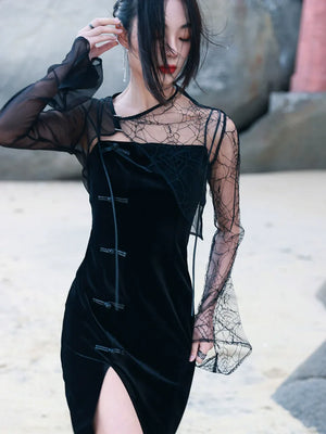 New Chinese style cheongsam & chiffon cardigan - Yandan_Hanfu