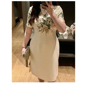 New Chinese style champagne embroidered plus size long cheongsam/qipao skirt - Yandan_Hanfu