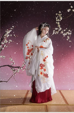“Camellia Snow” White Battle-Robe Set | Original Embroidered Hanfu Inspired by the Warring States - Yandan_Hanfu