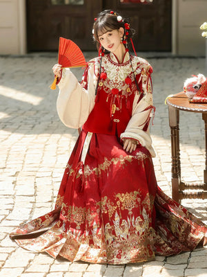Heavenly Steed Blessing – New Year Hanfu-Inspired Dress Set | Auspicious Winter Outfit for Festive Celebrations - Yandan_Hanfu
