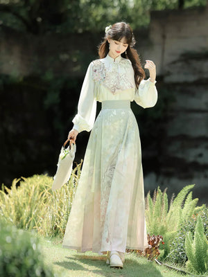 Beauty in the Painting – Autumn Hanfu-Inspired Ensemble | New Chinese Style Top & Dress Set - Yandan_Hanfu