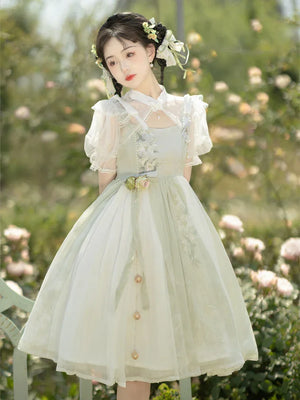 Chinese style green lolita hanfu wind lily sweet girl han element green dress - Yandan_Hanfu