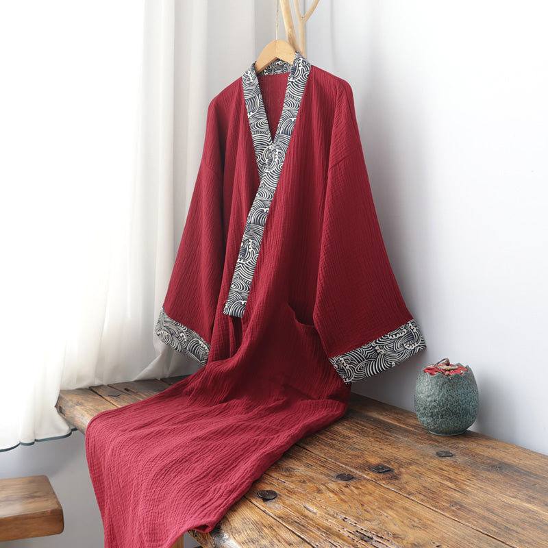 Long summer thin pure cotton Hanfu red robe for men and women