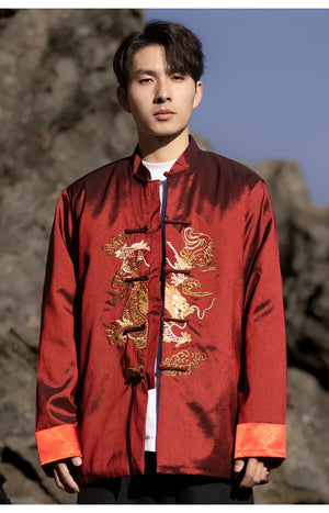 Chinese style dragon pattern embroidery retro Tang suit men's buckle winter cotton-padded jacket - Yandan_Hanfu