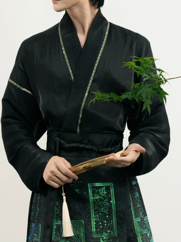 Unisex Hanfu Set – New Chinese Style Cross Jacket & Horse-Face Skirt Modern Hanfu Male