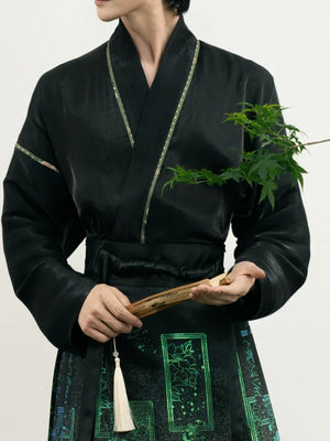 Unisex Hanfu Set – New Chinese Style Cross Jacket & Horse-Face Skirt Modern Hanfu Male - Yandan_Hanfu