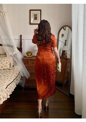 Orange short sleeve plus size cheongsam/qipao - Yandan_Hanfu