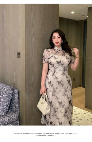 Ink-Butterfly Qipao – Elegant New Chinese Dress with Vintage Charm - Yandan_Hanfu