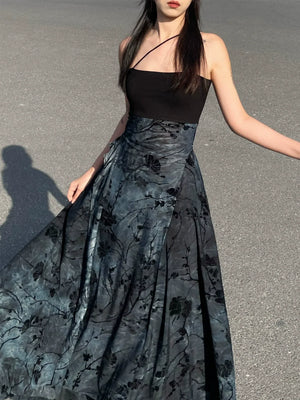 Ink Chinese Painting Plum Blossom Suspended Dress Vintage Long New Chinese Style Dress Zen Chinese Style Girl - Yandan_Hanfu