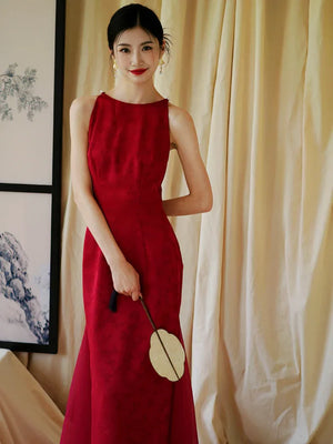 "Happy hairpin" red yarn original improved cheongsam bridal wedding dress toasting dress engagement - Yandan_Hanfu