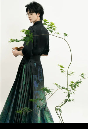 Unisex Hanfu Set – New Chinese Style Cross Jacket & Horse-Face Skirt Modern Hanfu Male - Yandan_Hanfu