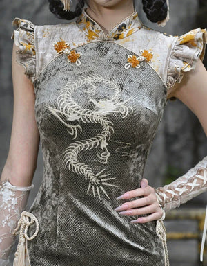 Spring Dragon Festival, Embroidered Short Cheongsam Dress Halloween - Yandan_Hanfu