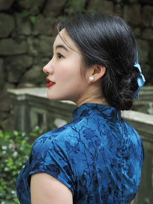 Plus Size Navy Blue Qipao Dress – New Chinese Style Short-Sleeve Cheongsam for Daily Wear, Flattering & Elegant - Yandan_Hanfu