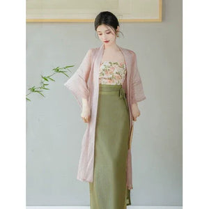 Garden Letter Romantic Daily Changgan Temple Hanfu Three piece Set - Yandan_Hanfu