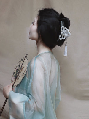 Realm of Grace – New Chinese Style Vintage Hair Claw | Elegant Tassel Shark Clip & Duckbill Barrette - Yandan_Hanfu