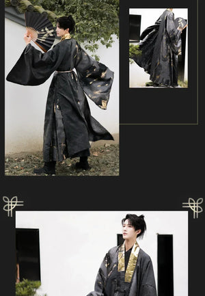 Made in the Ming Dynasty | Gold and black textured Hanfu men's Taoist robes - Yandan_Hanfu