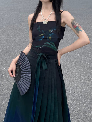 Chinese Blue Green Mamian Skirt Women's Set Hanfu Daily Commuting Half Skirt Women - Yandan_Hanfu