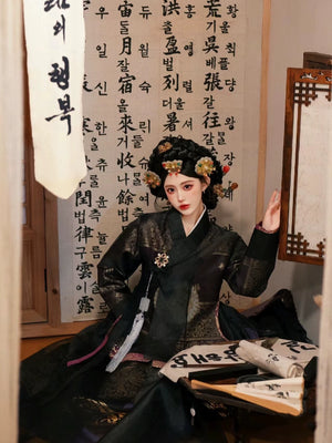 【ChiWu】Korean traditional court dress black ancient dress dance dress