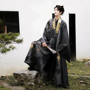 Made in the Ming Dynasty | Gold and black textured Hanfu men's Taoist robes - Yandan_Hanfu
