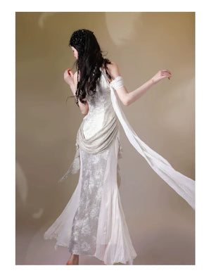 Aries Goldflow – Textured Satin Mermaid Qipao Dress from the Zodiac Collection - Yandan_Hanfu