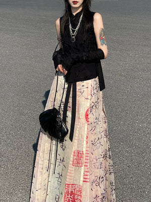 Ming Dynasty|Thousand-Character Prose Horse-faced Skirt Hanfu Women's Skirt - Yandan_Hanfu