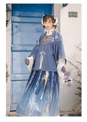 Yuxue Fragrance, Ming-Dynasty short shirt pleated skirt aligned with waist - Yandan_Hanfu