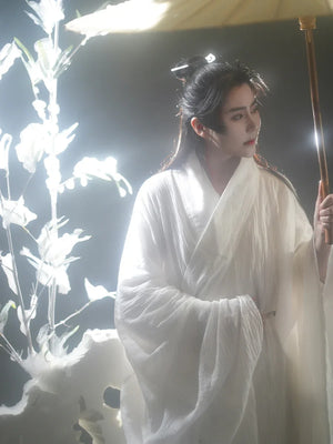 Taoist robe cotton and linen white spring and summer fairy energy Hanfu for men and women - Yandan_Hanfu