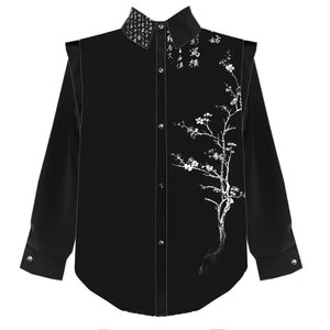 Ink Rhythm – Unisex Wool Coat Set in New Chinese Style | Calligraphy-Inspired Ink Wash Design - Yandan_Hanfu