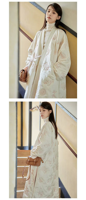 Snowseeker – Tang-Inspired Long Hanfu Robe & Song-Style Pants Set | Elegant Winter New Chinese Outfit - Yandan_Hanfu