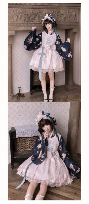 East-Meets-West Pink Two-Piece Set | Romance Embroidered Hanfu Blouse & Over Skirt - Yandan_Hanfu