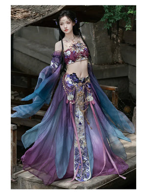 GU – Exotic Hanfu-Inspired Gradient Embroidered Bustier Set for Spring & Summer - Yandan_Hanfu