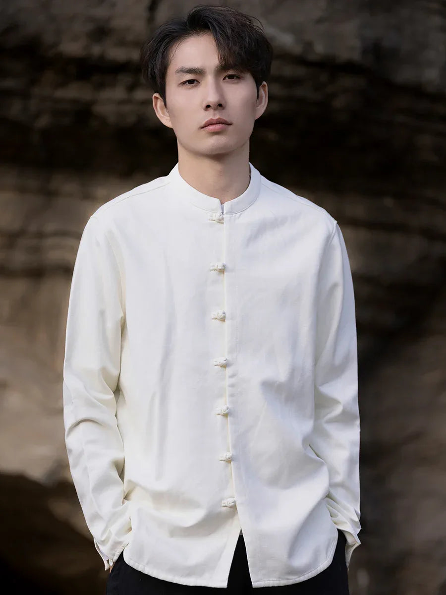 New China Style stand-up collar linen shirt men's Tang suit White, spring and summer. / 4XL