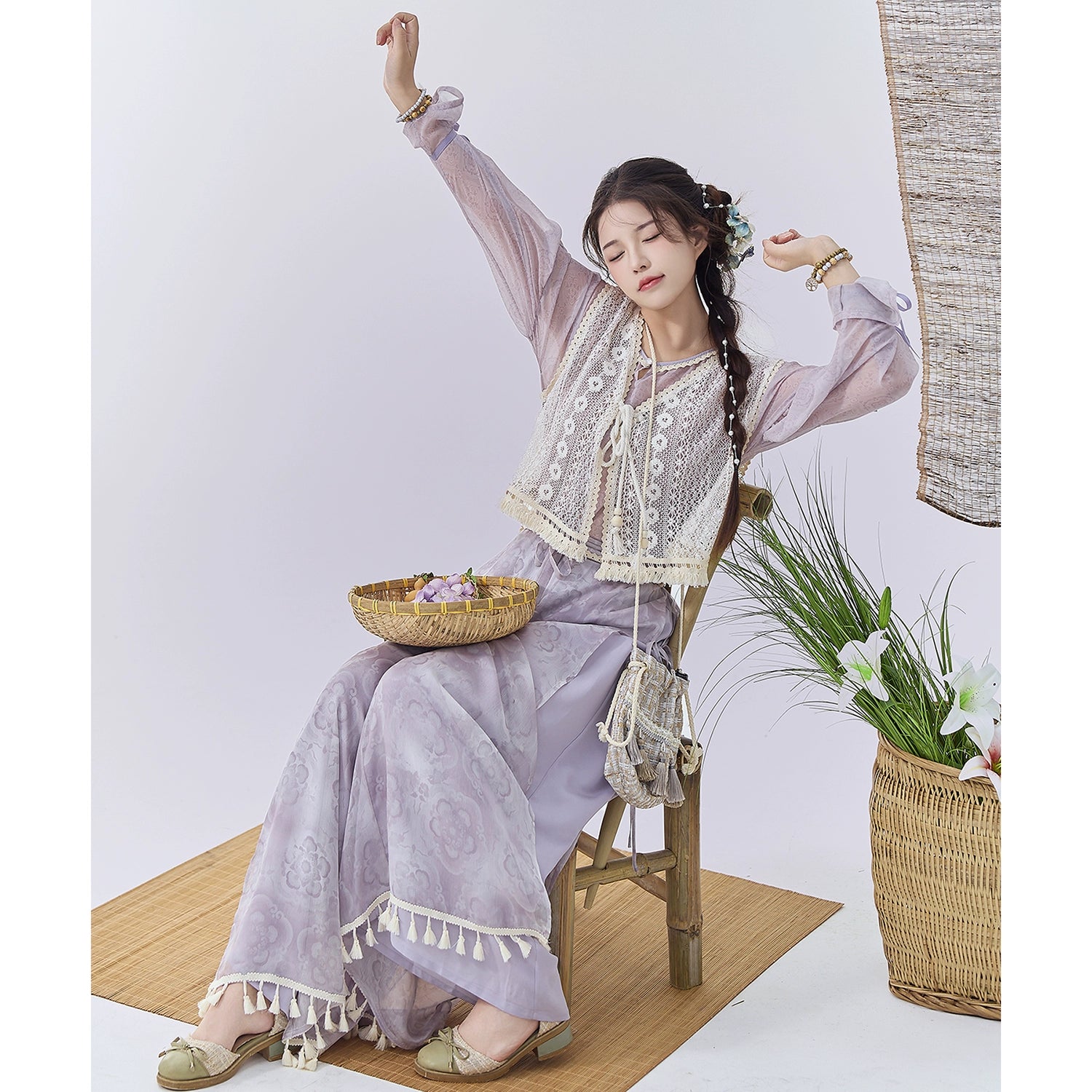 Sunny Brocade – Hanfu-Inspired Vest & Song Pants Set for Women