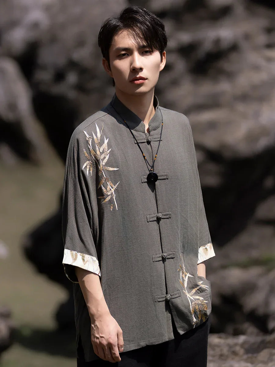 Tang suit men's Chinese style linen embroidered shirt - Yandan_Hanfu