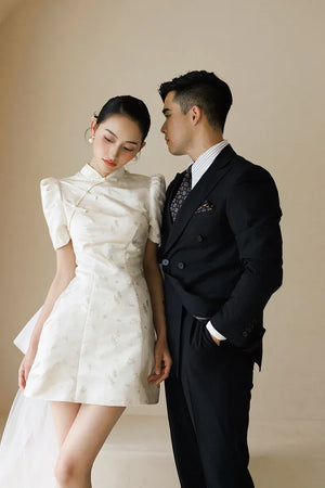 "Little Meixue" Short Bow Cheongsam Bridal Wedding Dress - Yandan_Hanfu