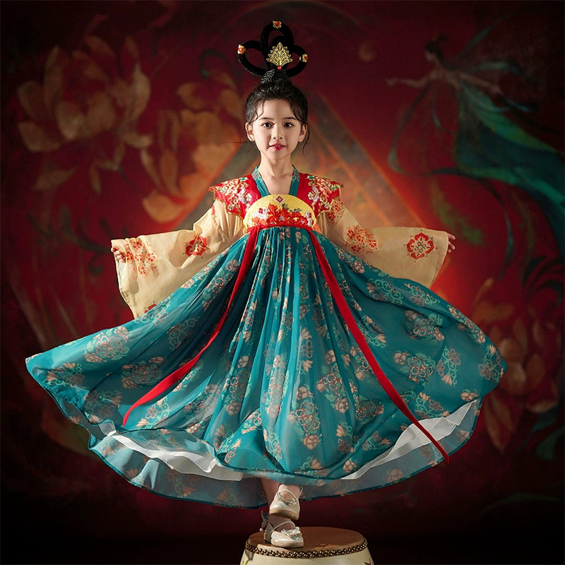 Elegant Girls Ancient Hanfu Clothing featuring wide sleeves and Tang-style design, perfect for cultural events and seasonal wear.