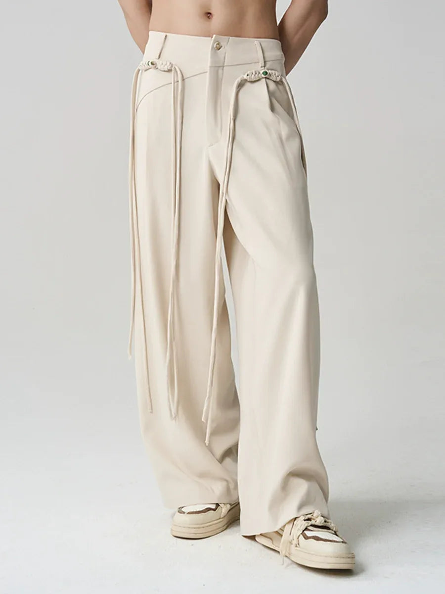 Tassel Embroidered Unisex Trousers – New Chinese Style with Knot Button Detail - Yandan_Hanfu