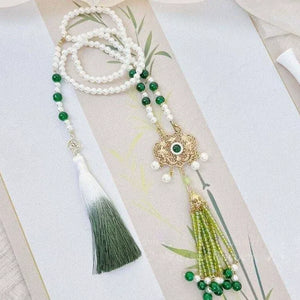 Walking Through Green Hills – Tang-Inspired Hanfu Dress Set with Camisole Gown and Overlap Blouse - Yandan_Hanfu