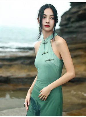 New Chinese Style dress women's summer retro buckle daily commuting sleeveless long cheongsam - Yandan_Hanfu