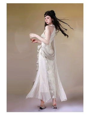 Aries Goldflow – Textured Satin Mermaid Qipao Dress from the Zodiac Collection - Yandan_Hanfu