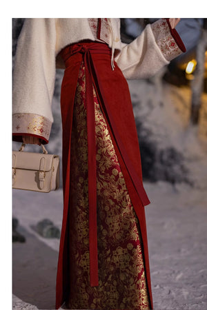 Red Brocade Hanfu Gown – Modern Chinese Dress for Engagement, Wedding Toast & Lunar New Year - Yandan_Hanfu