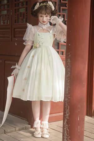 Chinese style green lolita hanfu wind lily sweet girl han element green dress - Yandan_Hanfu