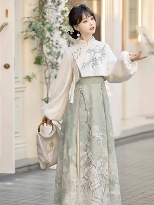Lixiang Hanfu women's Chinese style dress with delicate floral embroidery and pleated skirt, perfect for spring and autumn fashion.