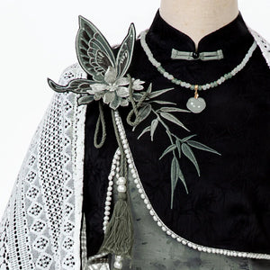 Tobacco bamboo Chinese style Mori girl Han element green lolita cheongsam - Yandan_Hanfu