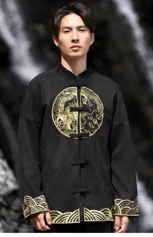 New Chinese style suede embroidered top jacket Tang suit men - Yandan_Hanfu