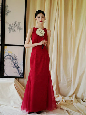 "Happy hairpin" red yarn original improved cheongsam bridal wedding dress toasting dress engagement - Yandan_Hanfu