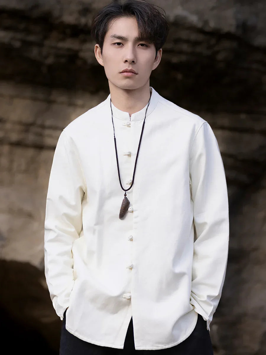 New China Style stand-up collar linen shirt men's Tang suit - Yandan_Hanfu