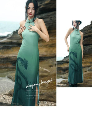 New Chinese Style dress women's summer retro buckle daily commuting sleeveless long cheongsam - Yandan_Hanfu